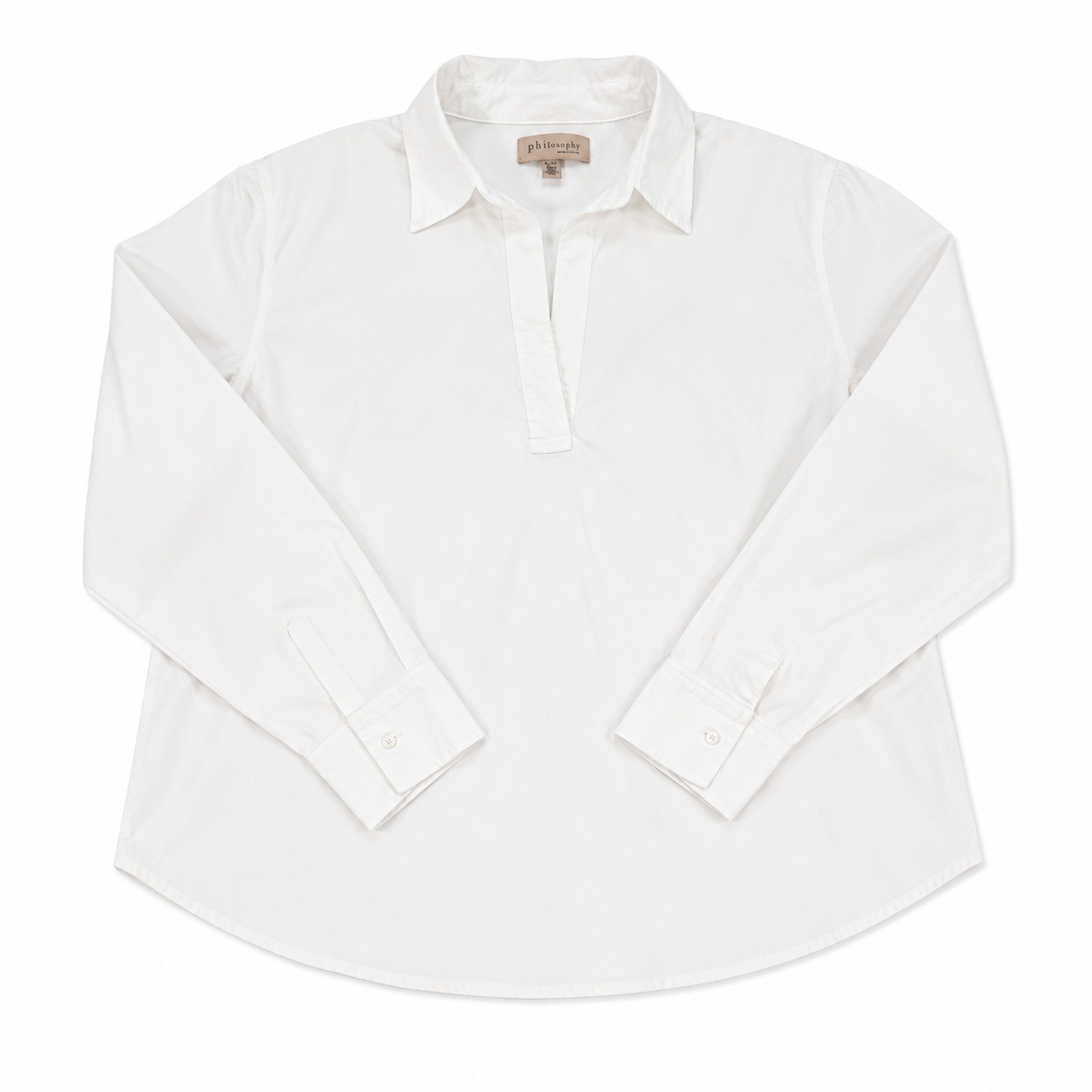 Philosophy White Collared Tunic Top Women Xl Long Sleeve Pullover Blouse